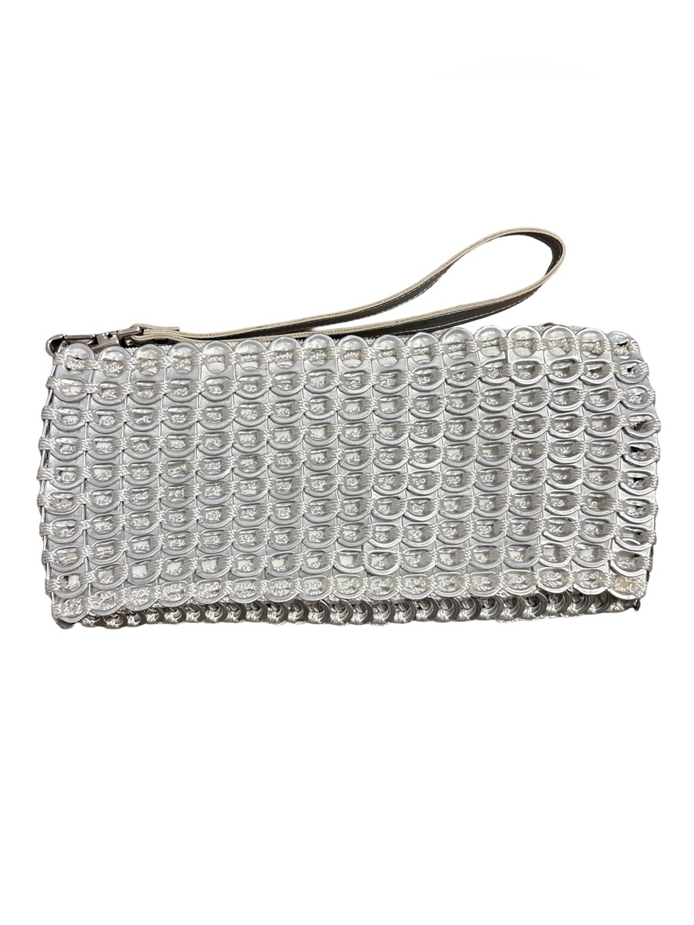 Metallic Silver Pop-Tab Wristlet Clutch